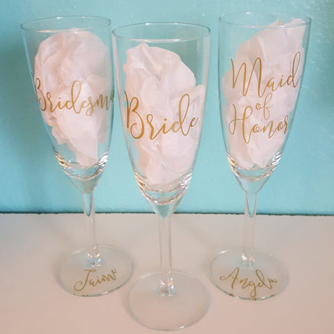 Bride, Bridesmaid, Bridal Party Set - Champagne Glass