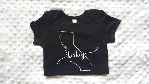 California Baby Onesie | Black + White Lettering