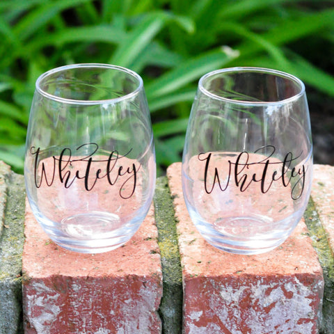 Personalized with Last Name or Monogram - Wine Glass