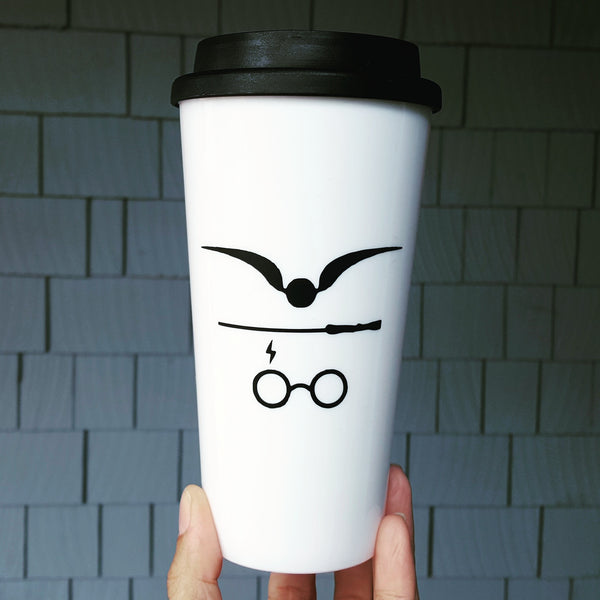 Harry Potter Design "Snitch, Wand & Scar" - Travel Coffee Mug