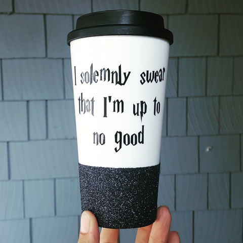 I solemnly swear that I'm up to no good - {Glitter} Travel Coffee Mug