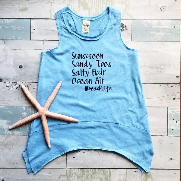 Sunscreen, Sandy Toes, Salty Hair, Ocean Air #Beachlife Tank | Blue