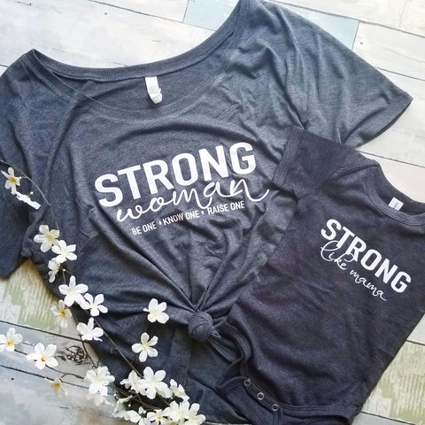 Strong Woman - Strong like Mama | Mama & Kiddos Set | Heather Grey