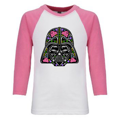 Darth Vader Sugar Skull Raglan | Pink & White