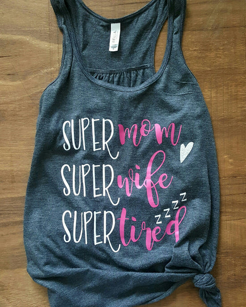 Super Mom, Super Wife, Super Tired Tank | Dark Grey Heather