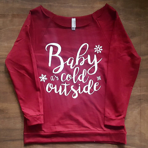 Baby it's Cold Outside Long Sleeve Raglan | Scarlet + White Lettering